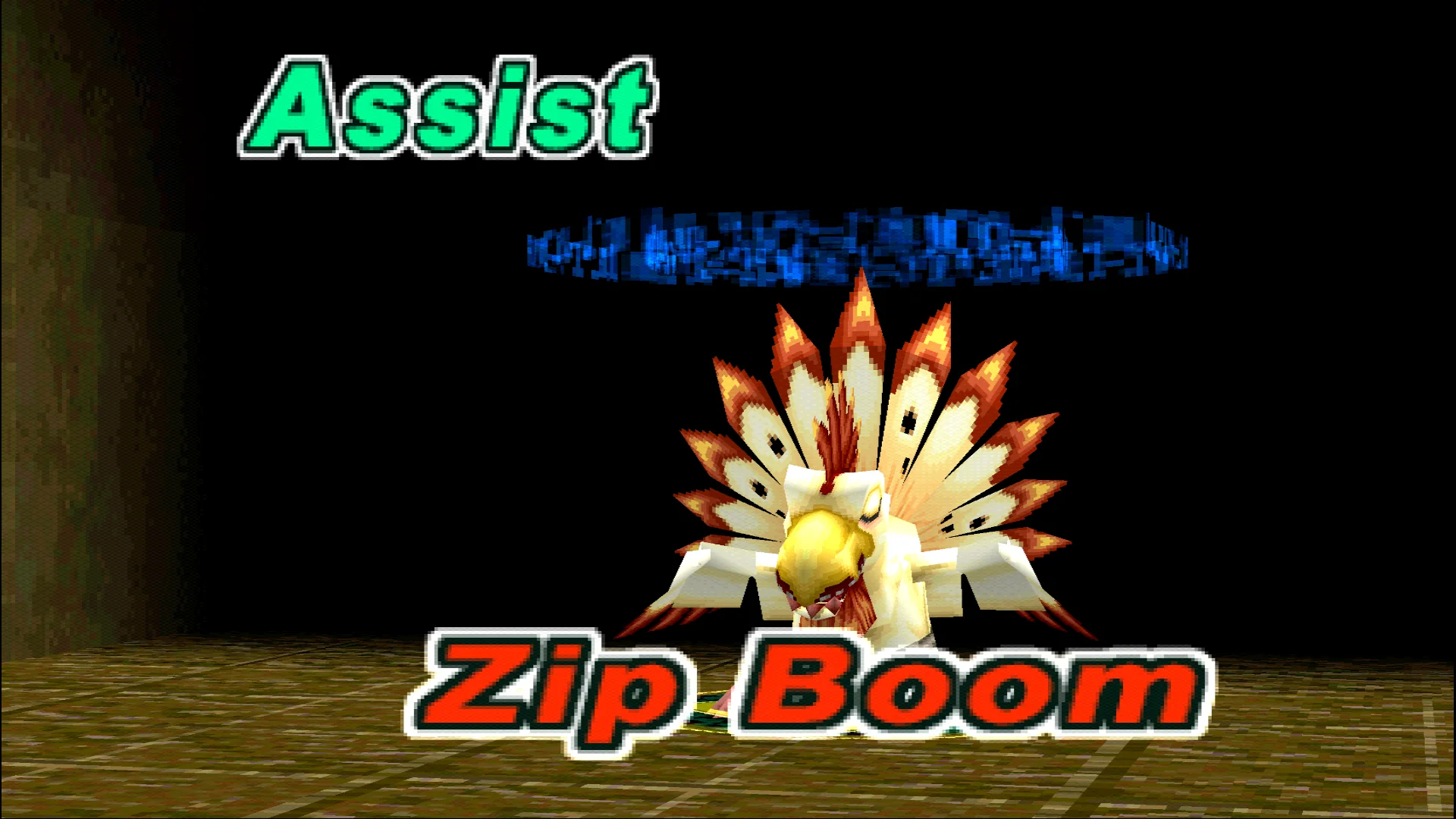 A battle in a domain: an enemy Digimon uses the skill Zip Boom